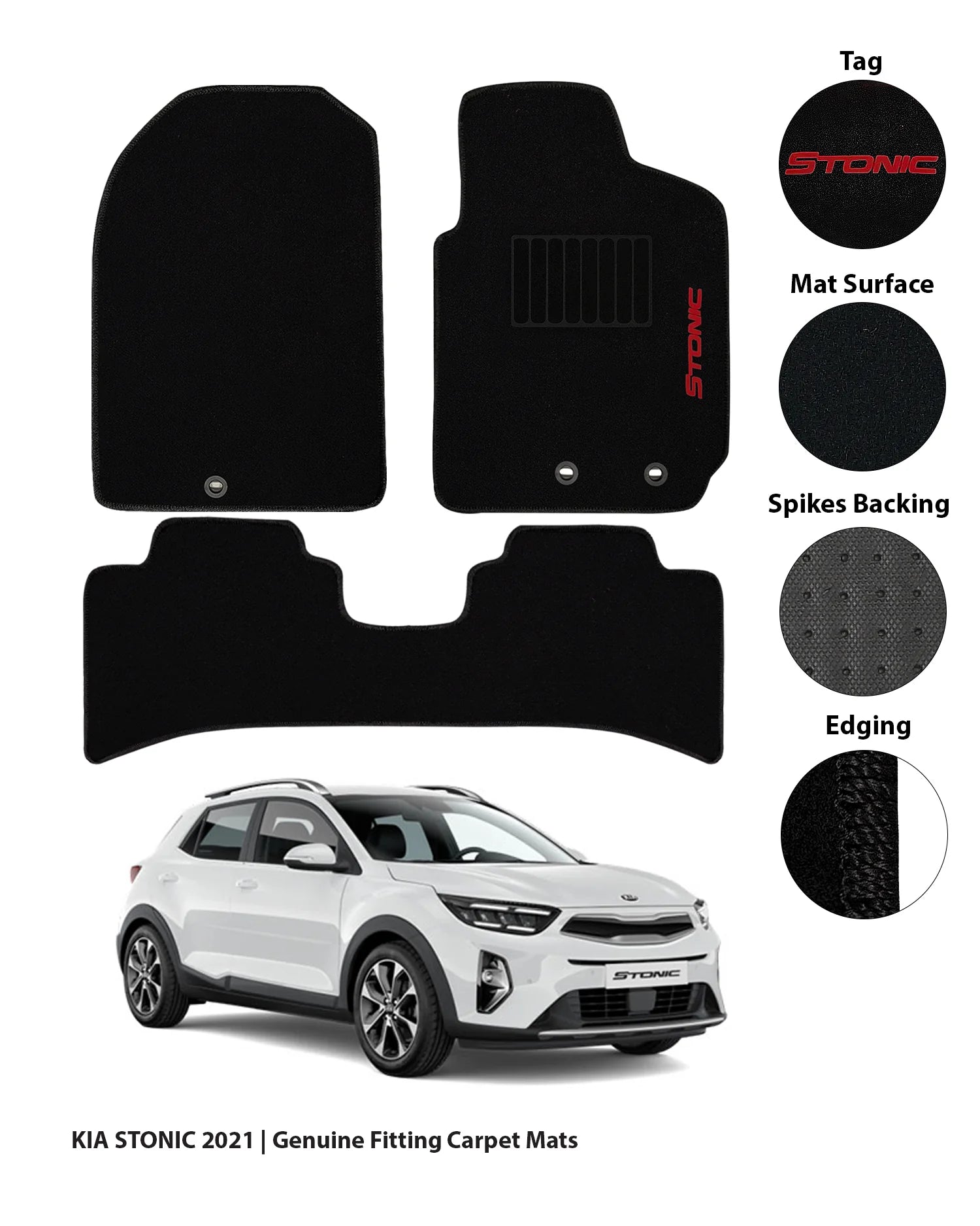 KIA STONIC 2021-2024 EXECUTIVE SIDE LOGO CARPET FLOOR MAT